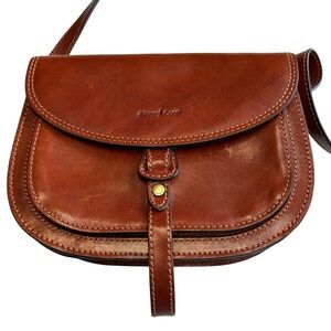 Gianni Conti Brown Leather Crossbody Saddle Bag Adjustable Strap